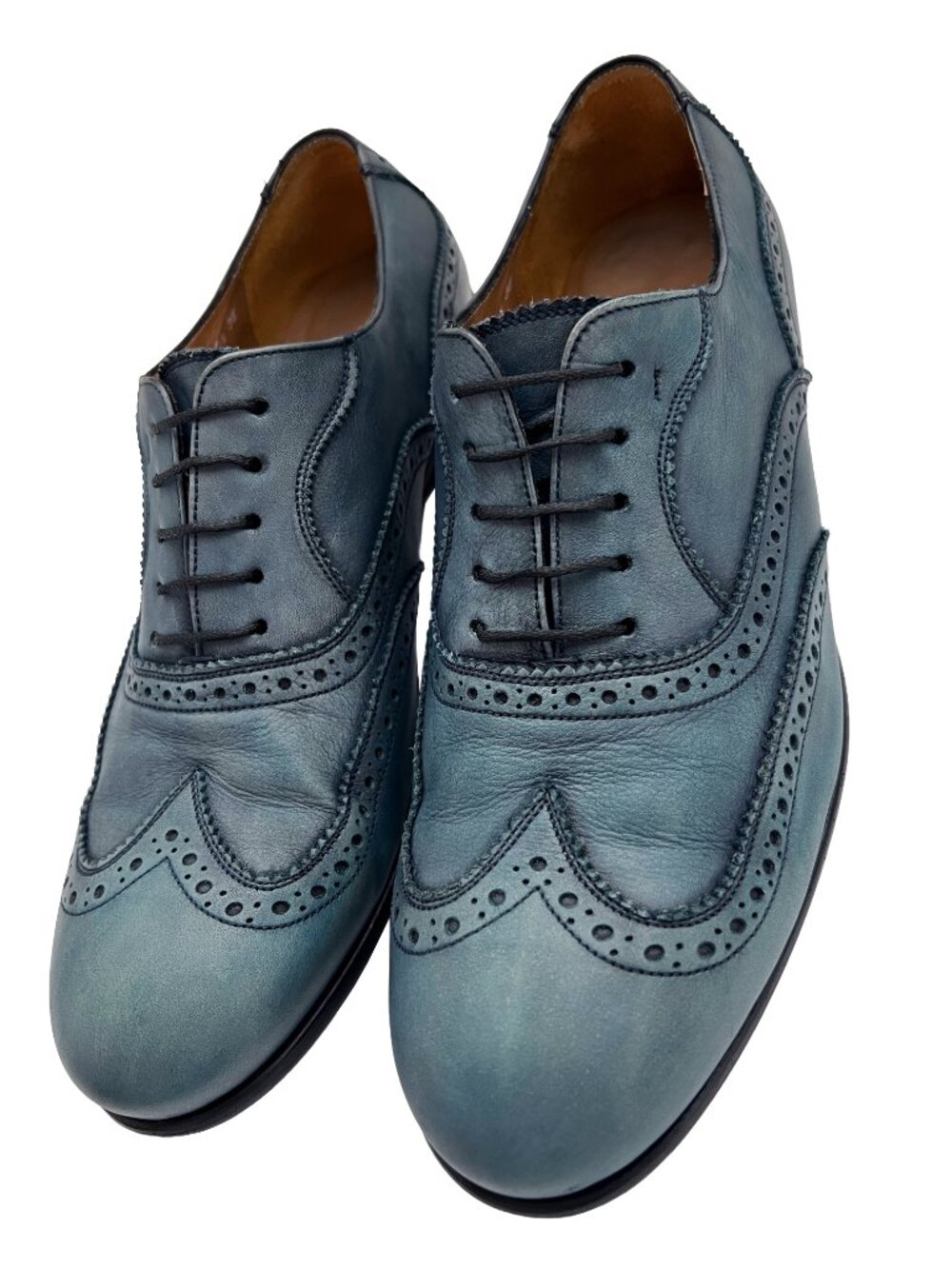 $1150 Salvatore Ferragamo Mens BELVEDERE Blue Shoes Wingtips Brogues Oxfords 8.5